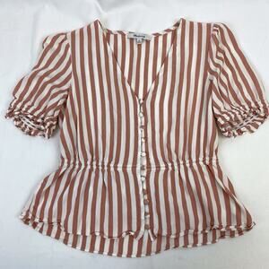 Madewell Courtyard Ruffle Hem Peplum Top In Stripe Pink White Size XS